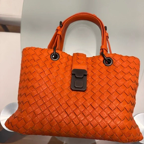 Bottega Veneta Orange Woven Leather Tote - Picture 14 of 15